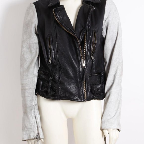 ALL SAINTS Black Leather Suede Gray Biker Jacket - Picture 11 of 13